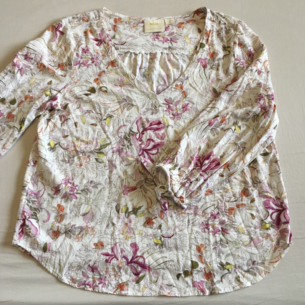 Maeve by Anthro Floral Pernille Tie Sleeve Blouse